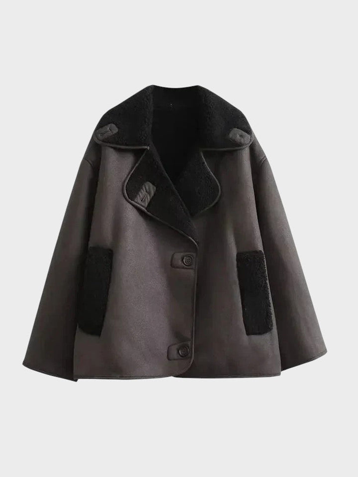 Stine | Stilfuld læderjakke med shearling-besætning
