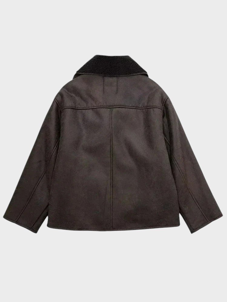 Stine | Stilfuld læderjakke med shearling-besætning