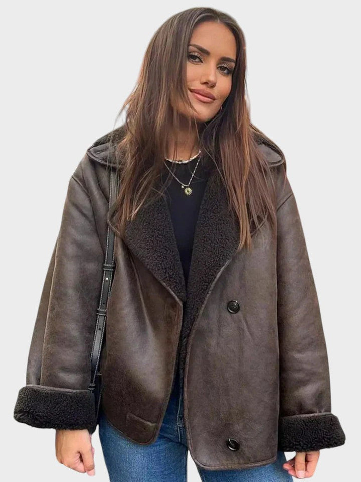 Stine | Stilfuld læderjakke med shearling-besætning